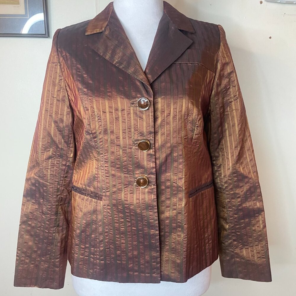 Tosca Couture Rust Stripe Silk Taffetta Jacket Petite